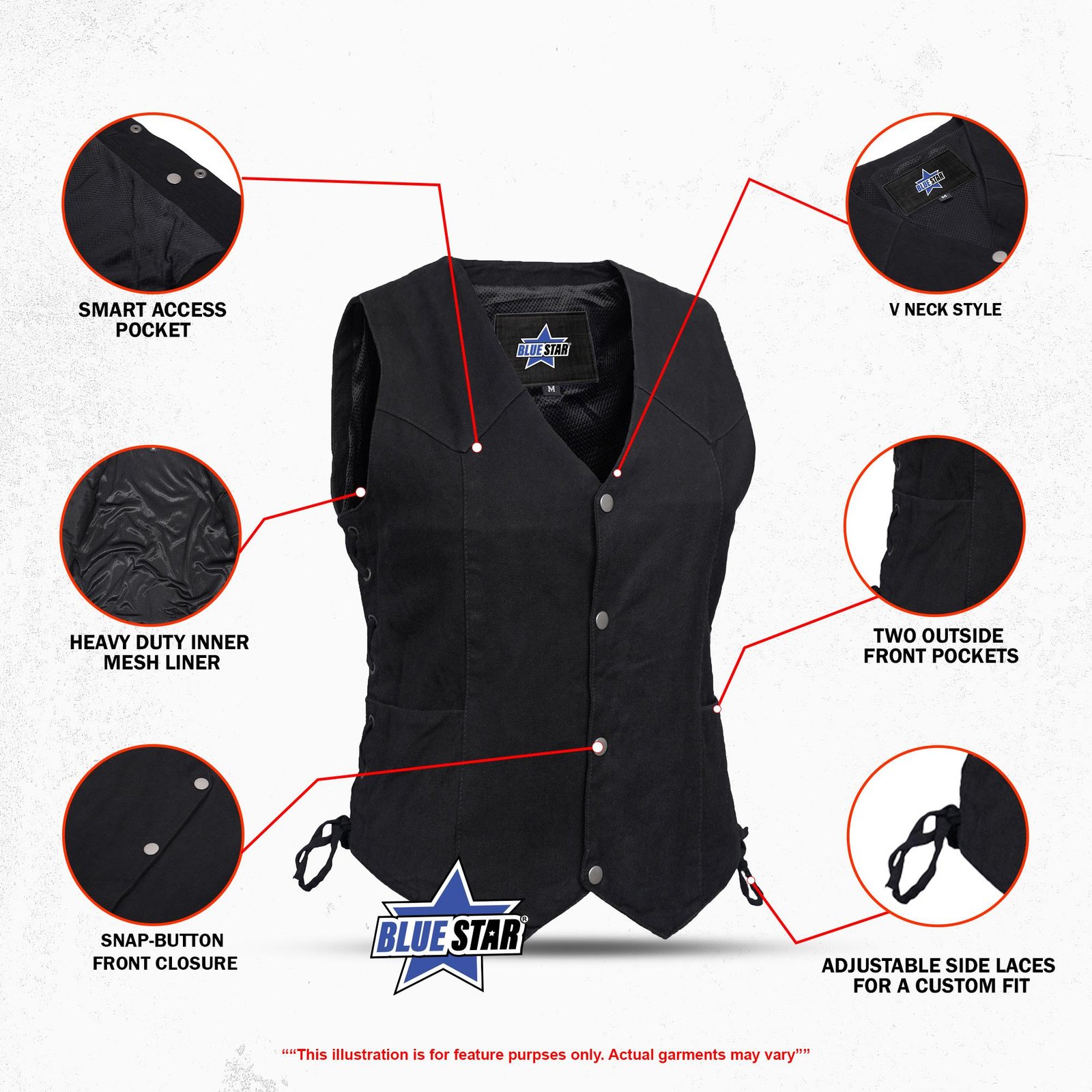 BSM2519 Women's Denim Classic Side Lace Vest