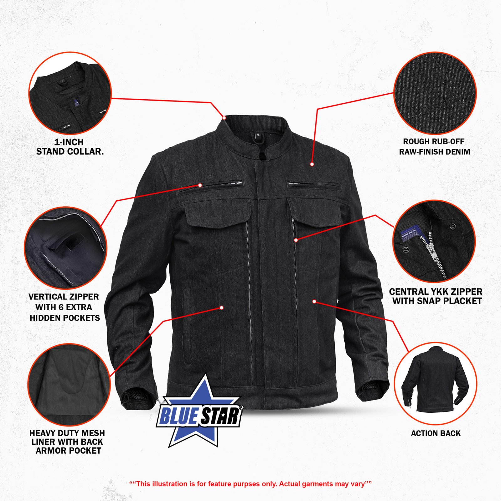 BSM1105 Men's Rough Rub-Off Raw Finish Denim Jacket - Image 2