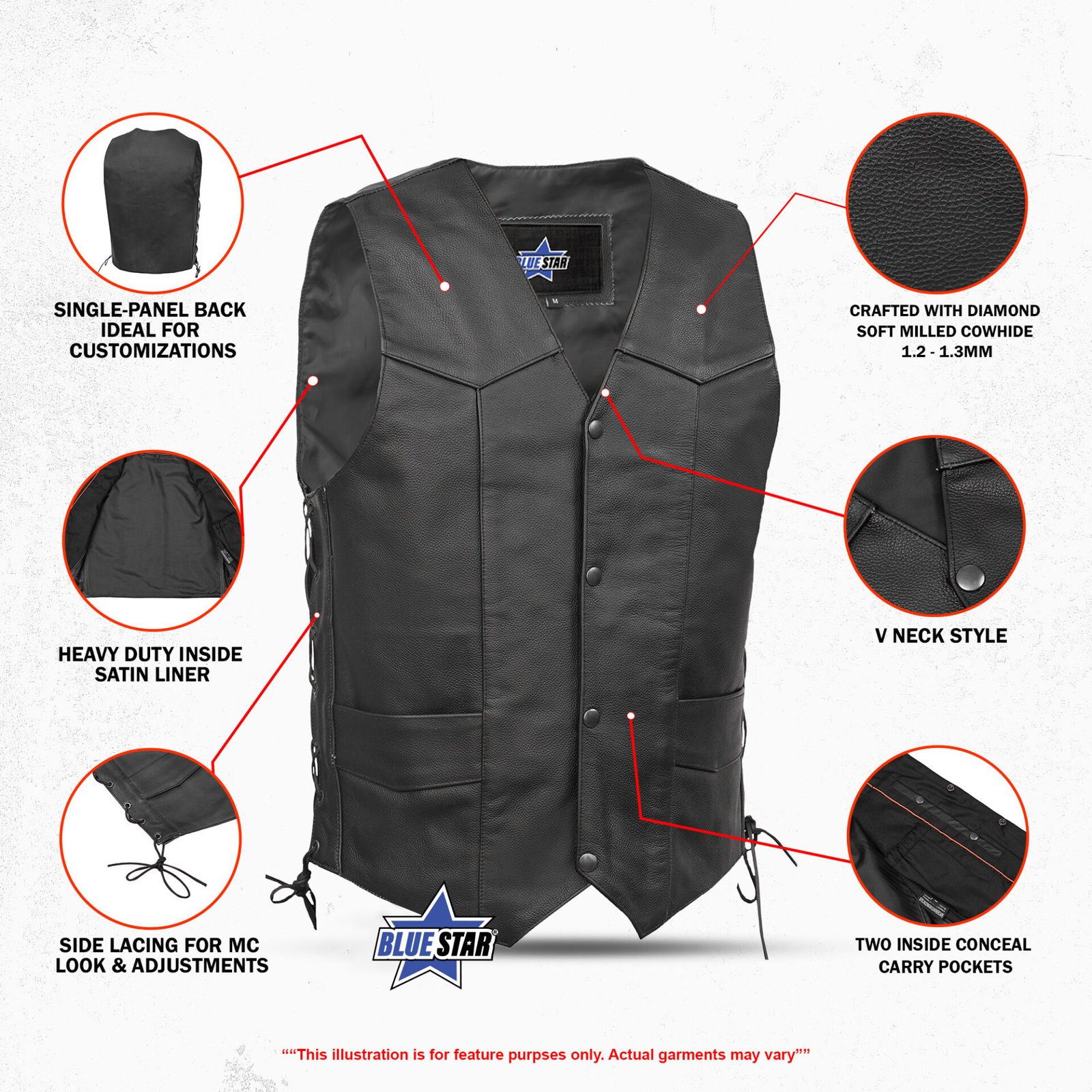 BSM1513 Traditional Single Back Panel Concealed Carry Vest - Image 3