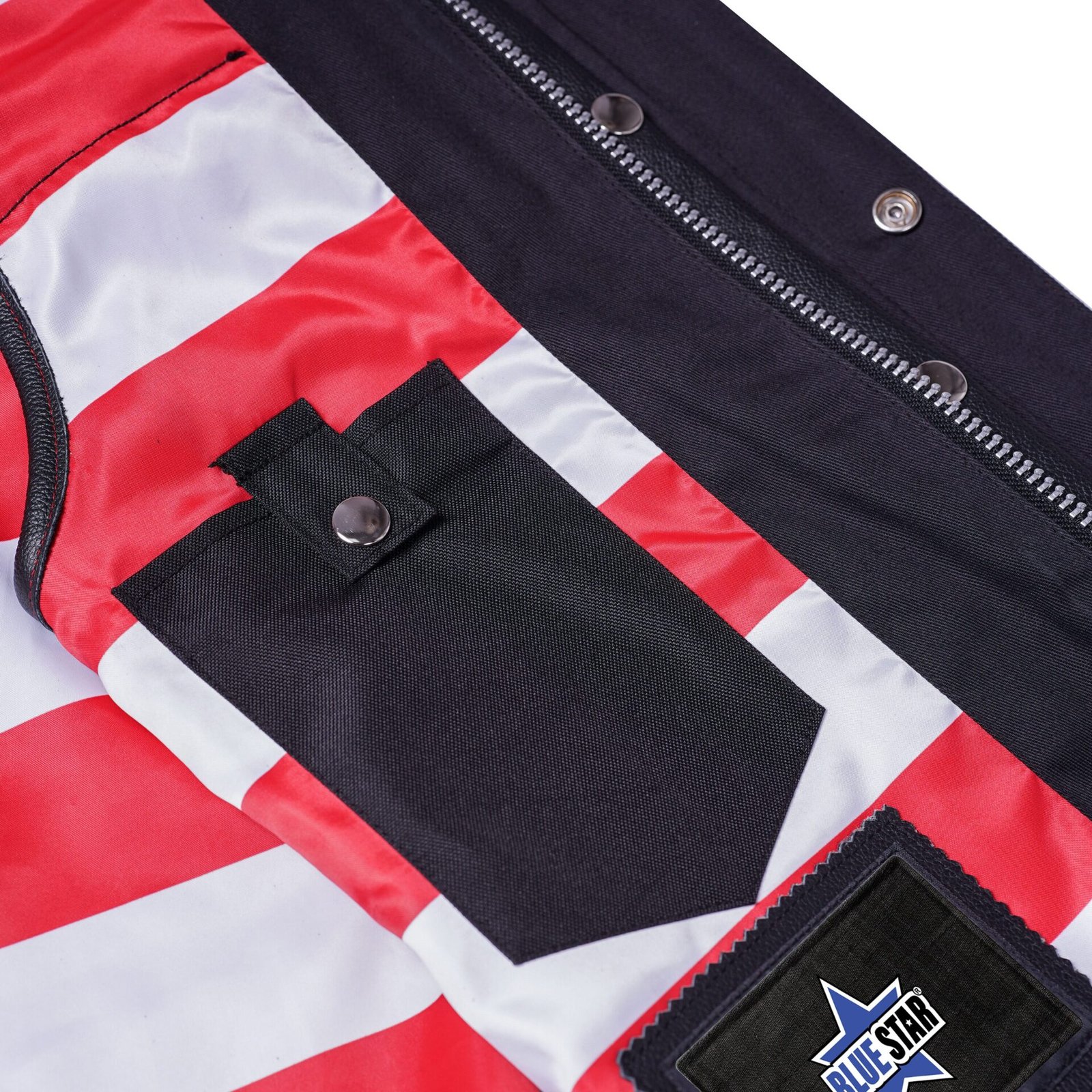 BSM1522 MEN'S LEATHER VEST WITH RED STITCHING AND USA INSIDE FLAG LININ - Image 8