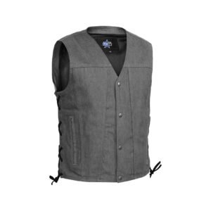BSM1539 Men's Rough Rub-Off Raw Finish Broken Gray Denim Vest
