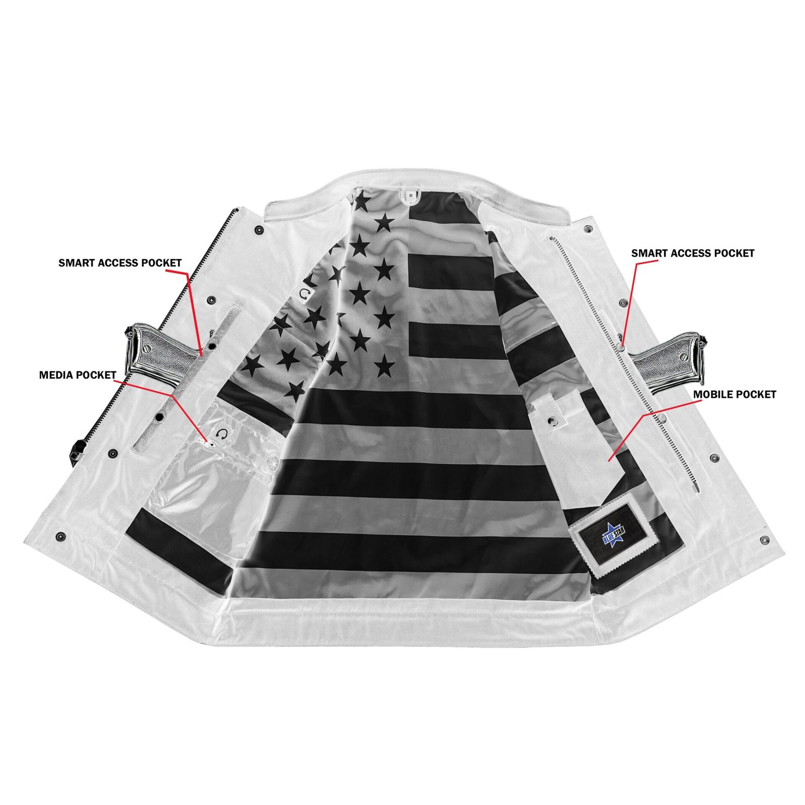 BSM1522 MEN'S LEATHER VEST WITH RED STITCHING AND USA INSIDE FLAG LININ - Image 5