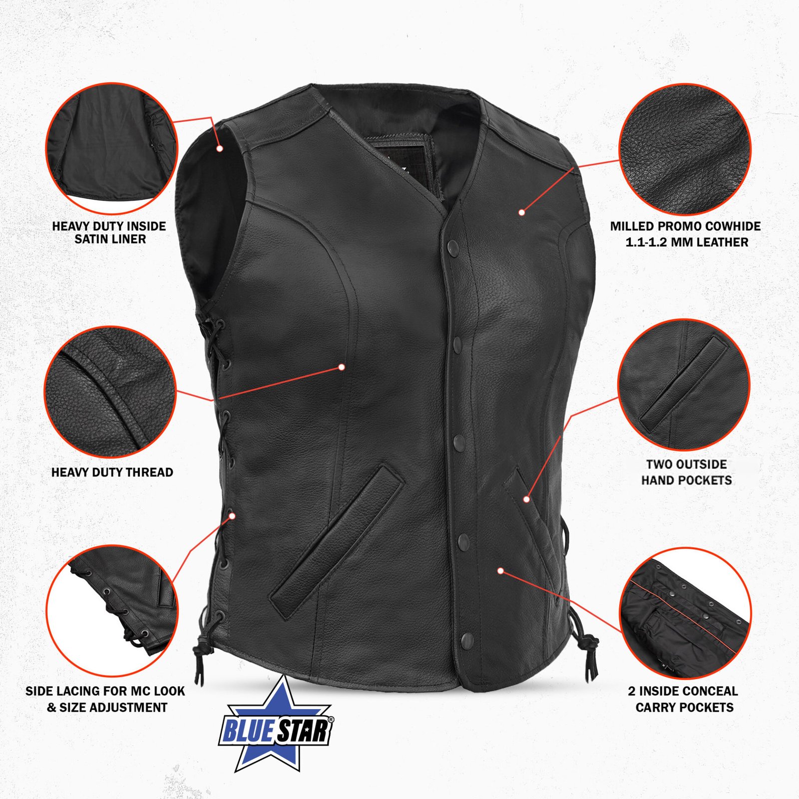 BSM2513 Women's Stylish Longer Body ¾ Vest - Side Laces - Image 3