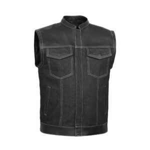 BSM1504 Men's Leather/Denim Combo Vest