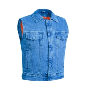 BSM1510 Snap/Zipper Front Denim Vest- Blue