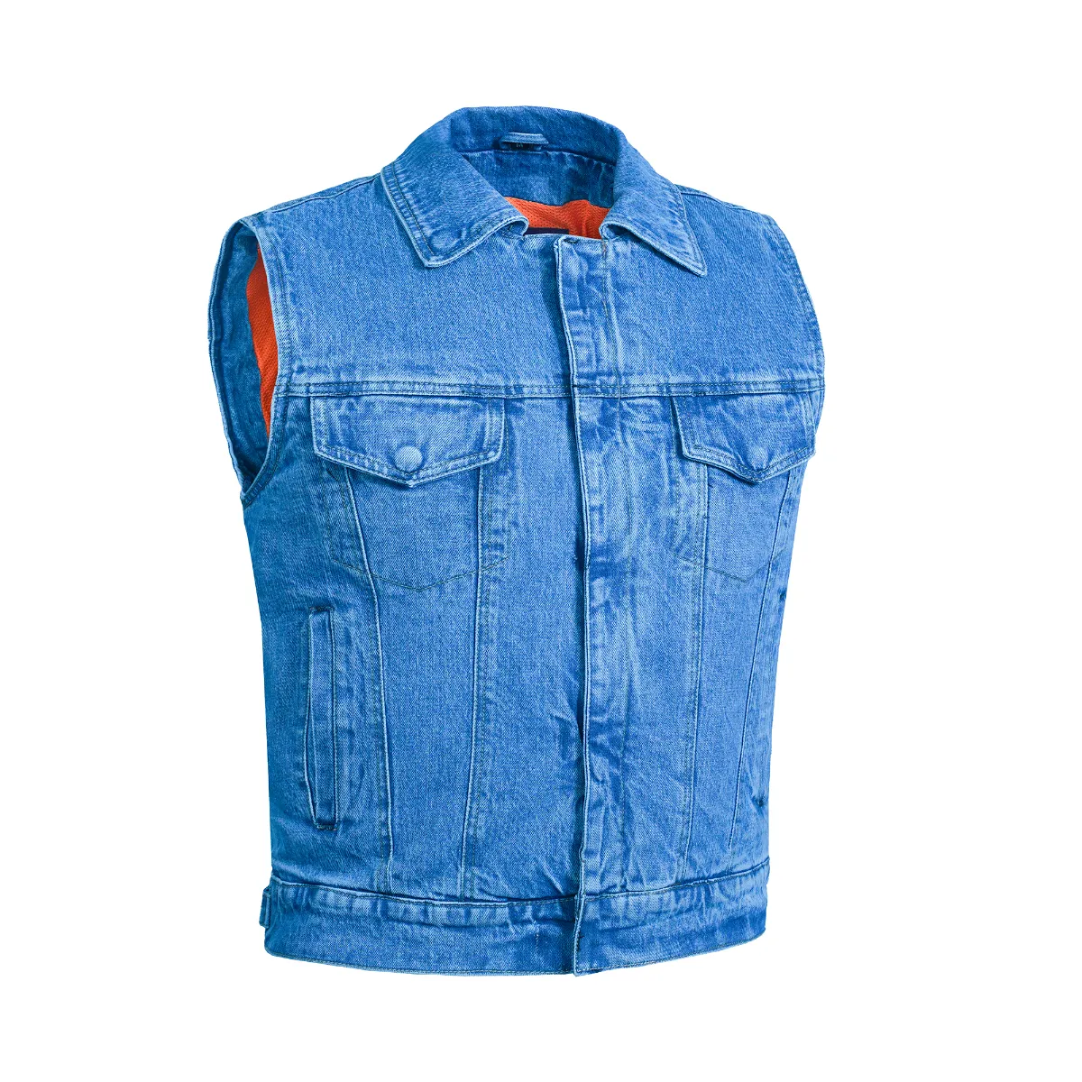 BSM1510 Snap/Zipper Front Denim Vest- Blue