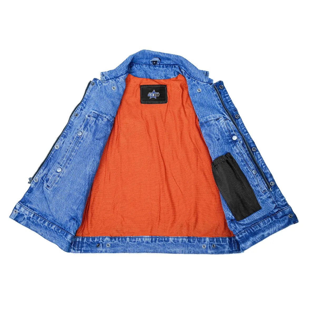 BSM1510 Snap/Zipper Front Denim Vest- Blue - Image 8