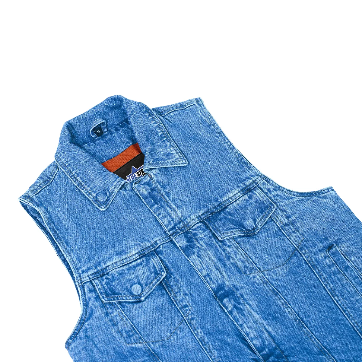 BSM1510 Snap/Zipper Front Denim Vest- Blue - Image 5