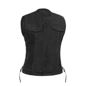 BSM2529 Women's Advance Side Laces Black Construction Denim Vest