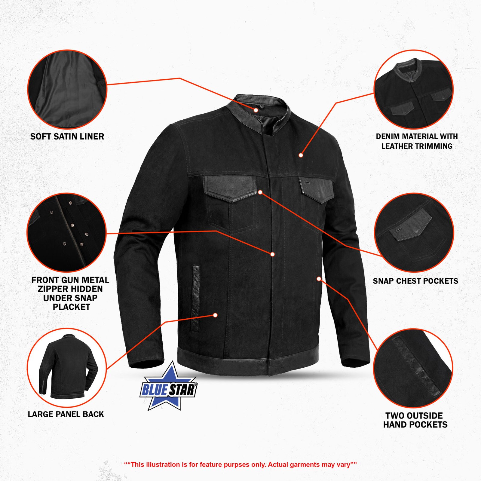 BSM1115 Men's Full Cut Denim Shirt W/Leather Trim - Image 3