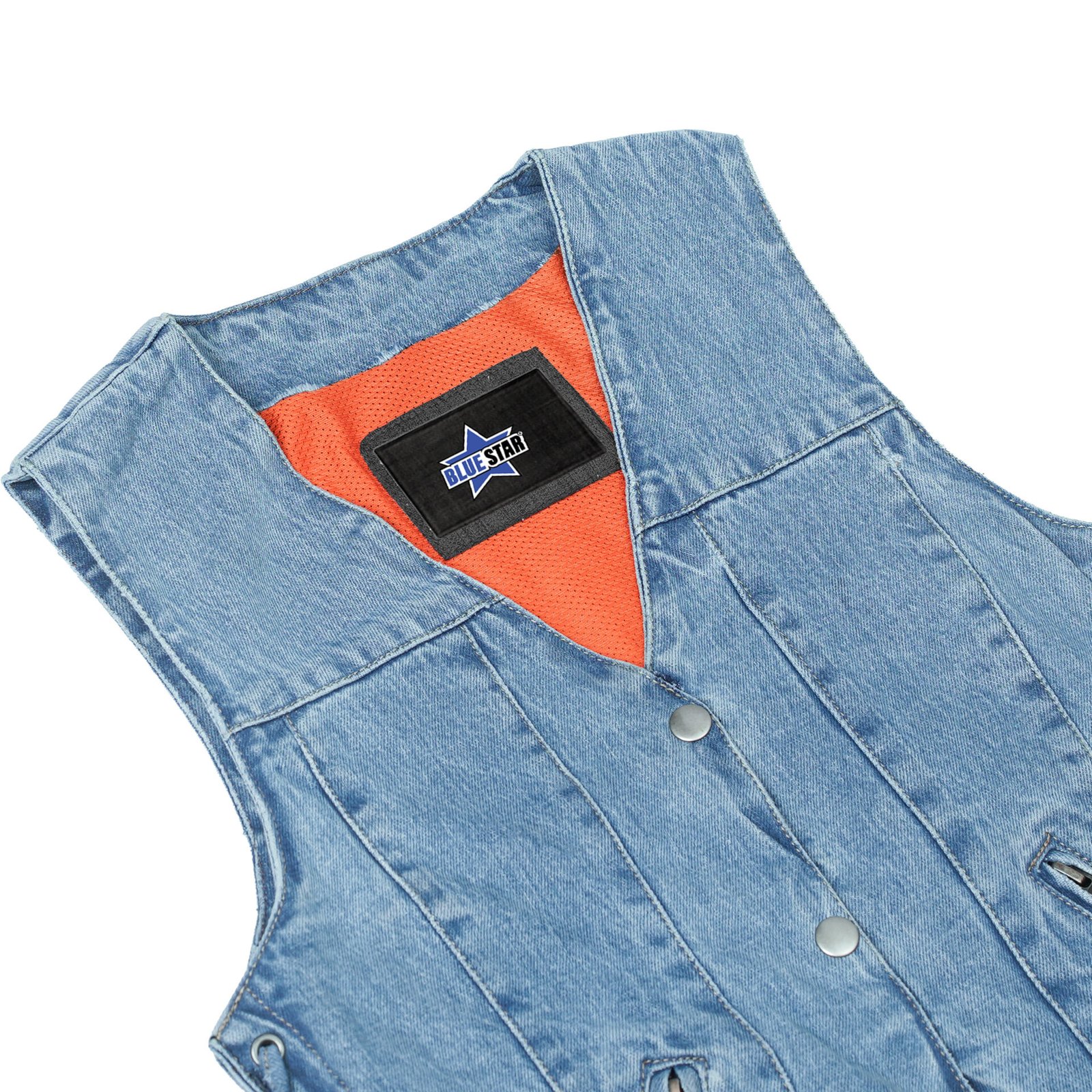 BSM2533 Women's Single Back Panel Concealed Carry Denim Vest - Blue - Image 7