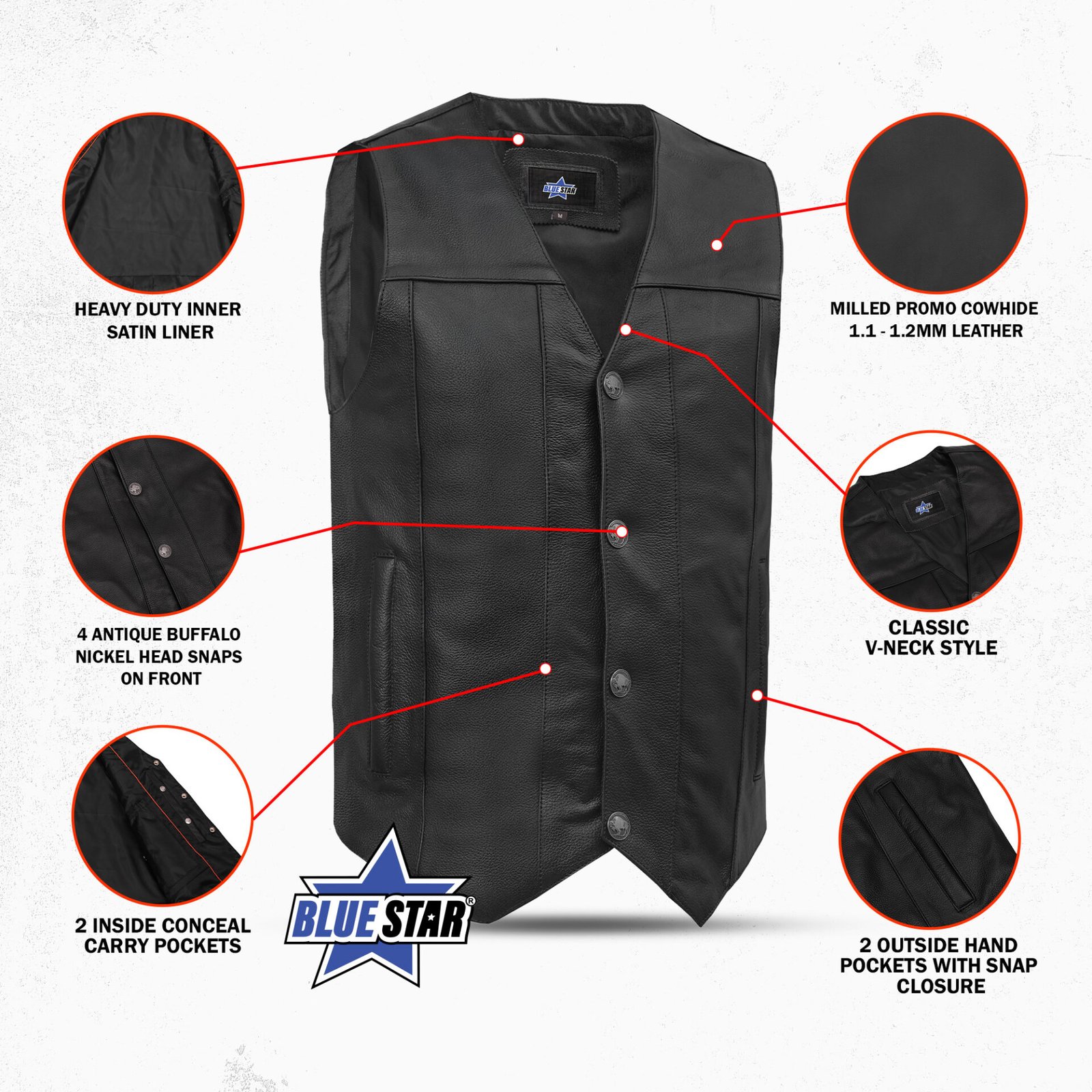 BSM1526 Men's Single Back Panel Concealed Carry Vest (Buffalo Nickel Sn - Image 3