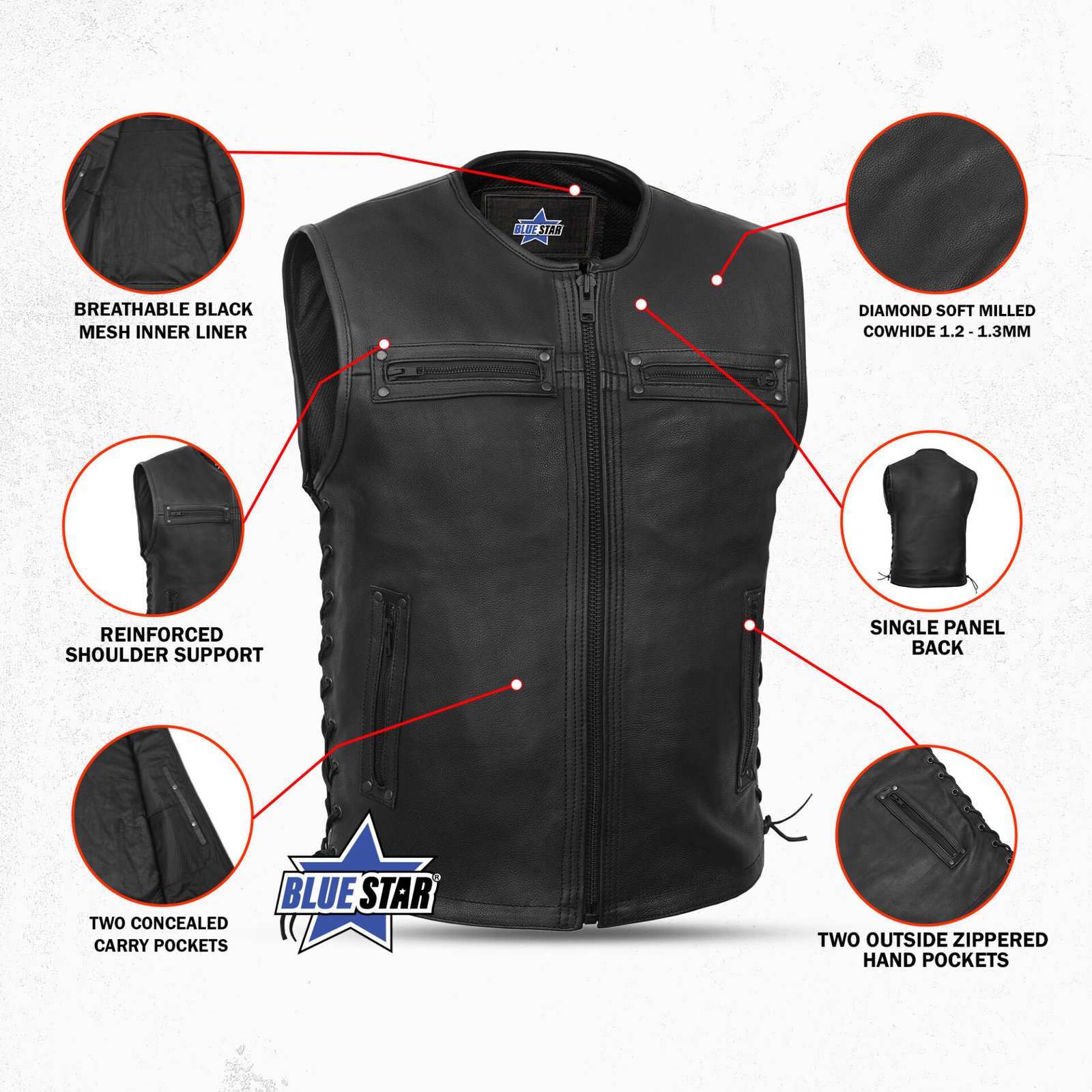 BSM1563 Men's Zipper Front Single Back Panel Concealed Carry Vest - Image 3