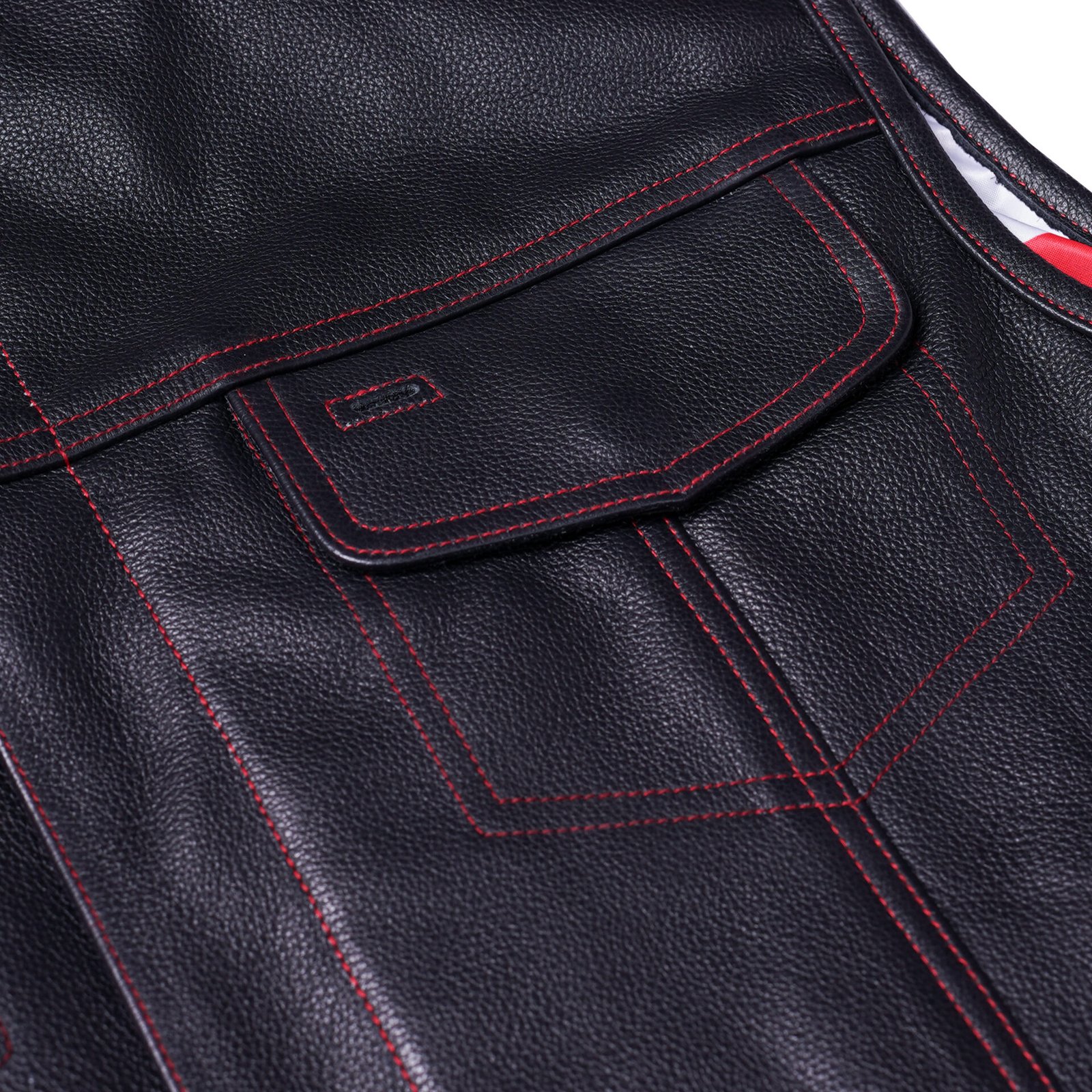 BSM1525 Men's Leather Vest with Red Stitching and USA Inside Flag Linin - Image 10