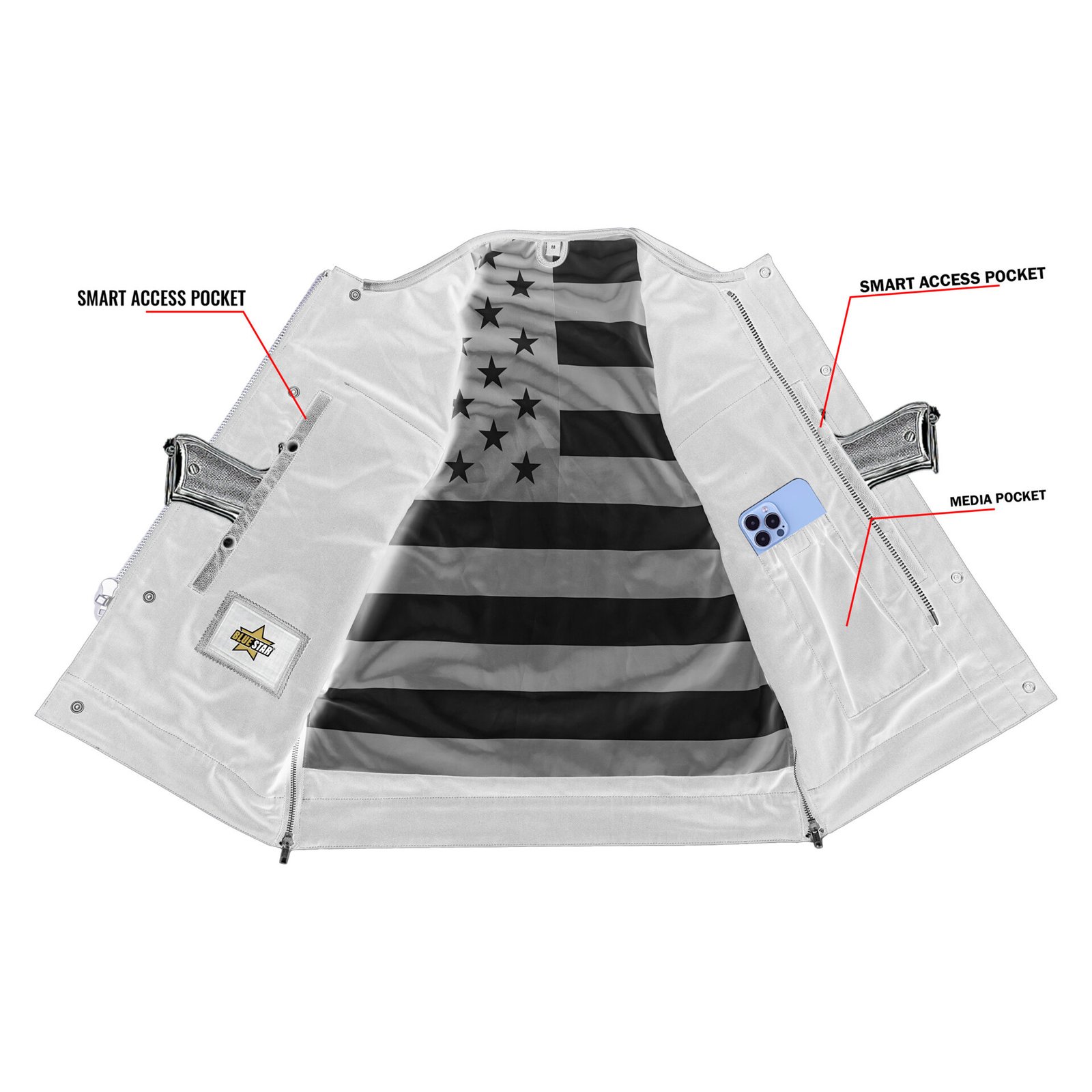 BSM1525 Men's Leather Vest with Red Stitching and USA Inside Flag Linin - Image 4