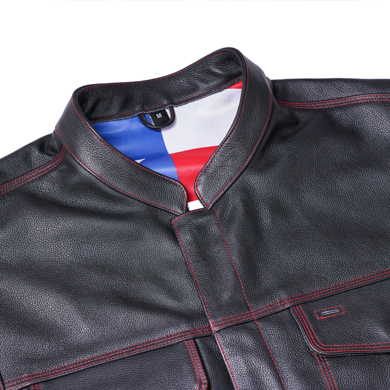 BSM1522 MEN'S LEATHER VEST WITH RED STITCHING AND USA INSIDE FLAG LININ - Image 6