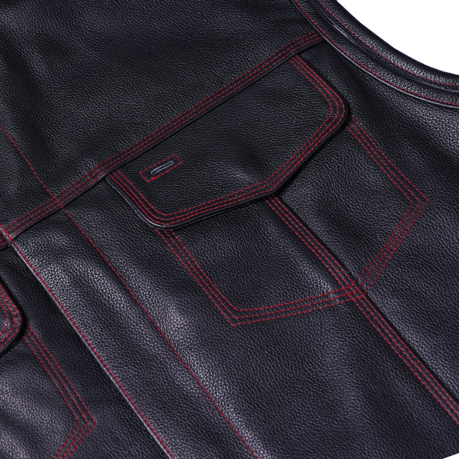 BSM1522 MEN'S LEATHER VEST WITH RED STITCHING AND USA INSIDE FLAG LININ - Image 10