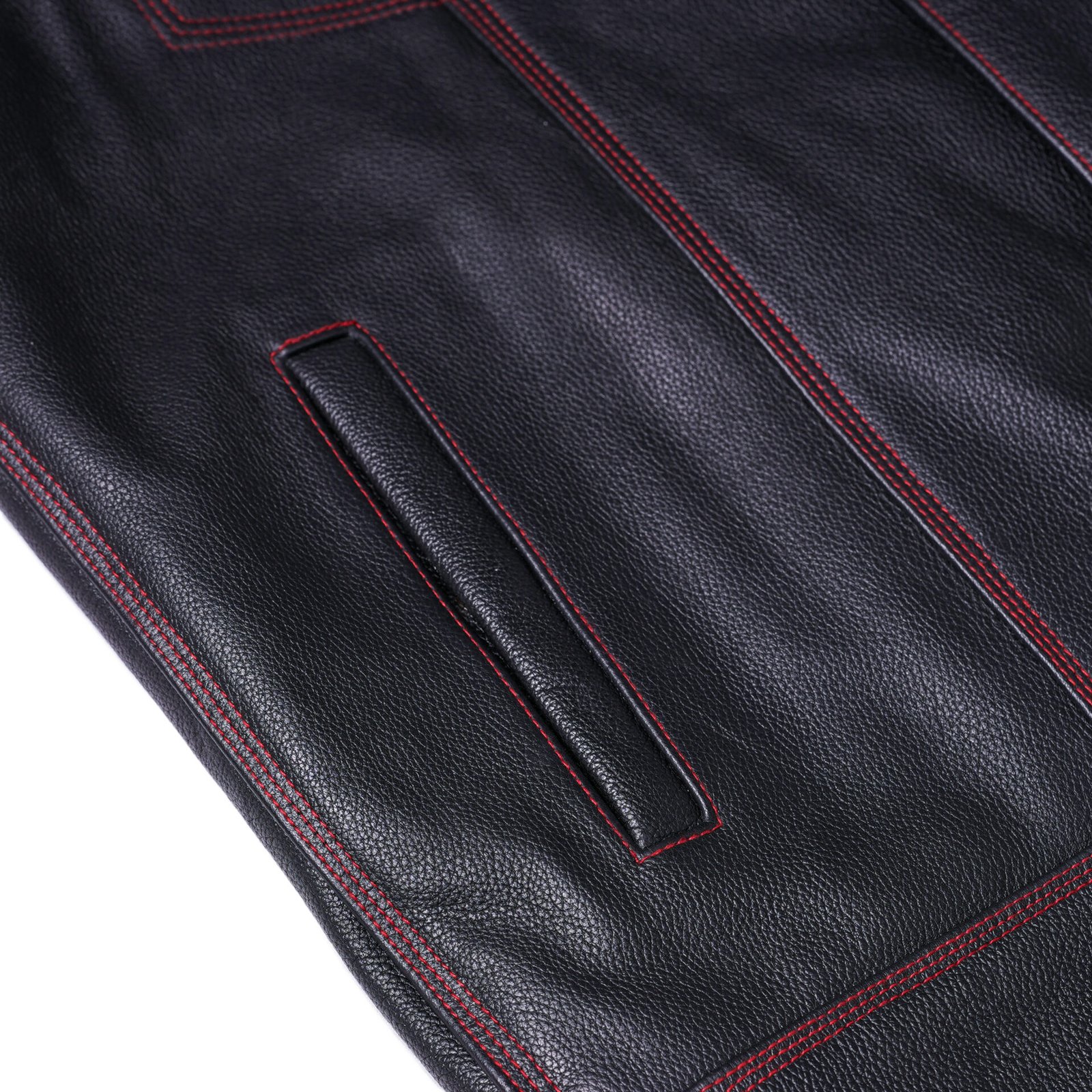 BSM1522 MEN'S LEATHER VEST WITH RED STITCHING AND USA INSIDE FLAG LININ - Image 11