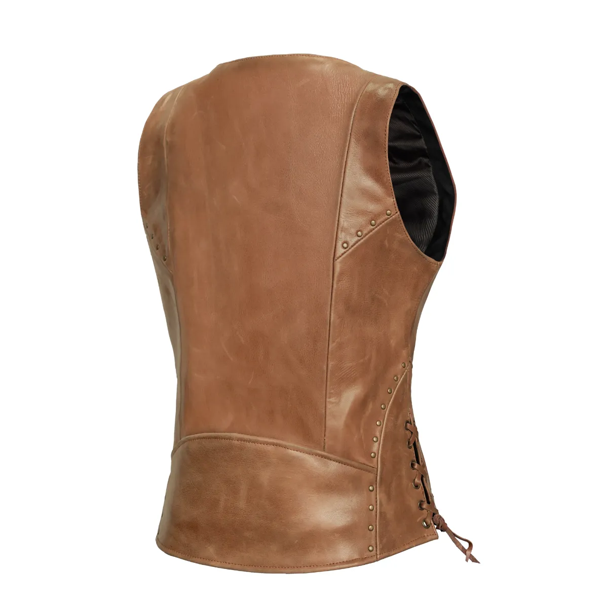 BSM2528 Women's Brown Zippered Vest with Lacing Details - Image 2