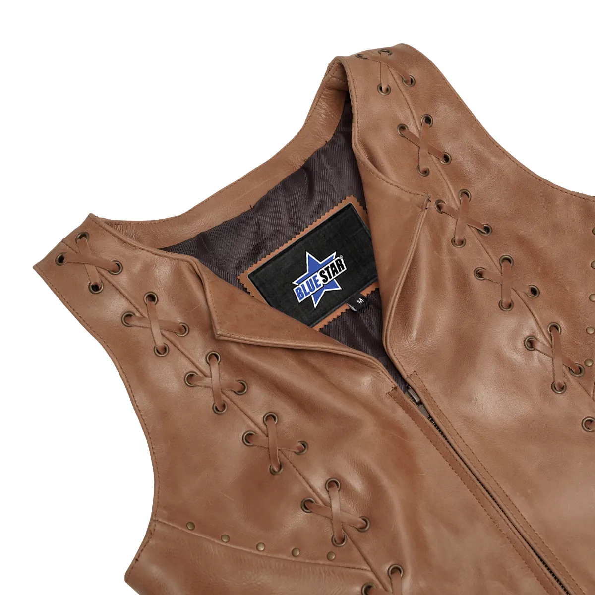 BSM2528 Women's Brown Zippered Vest with Lacing Details - Image 6