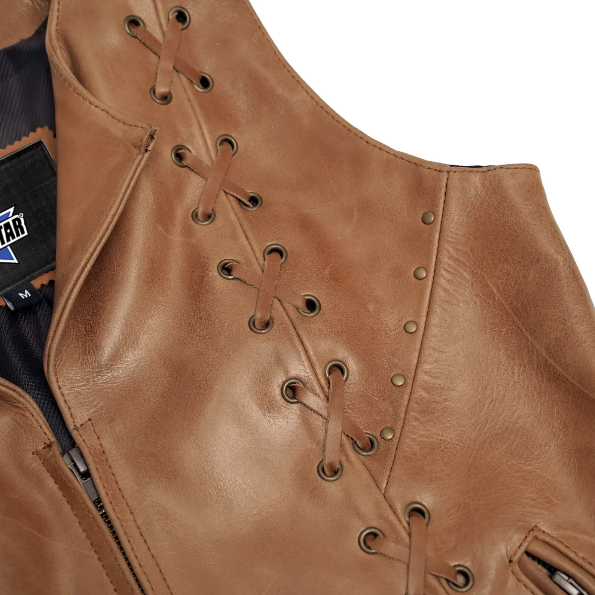 BSM2528 Women's Brown Zippered Vest with Lacing Details - Image 7