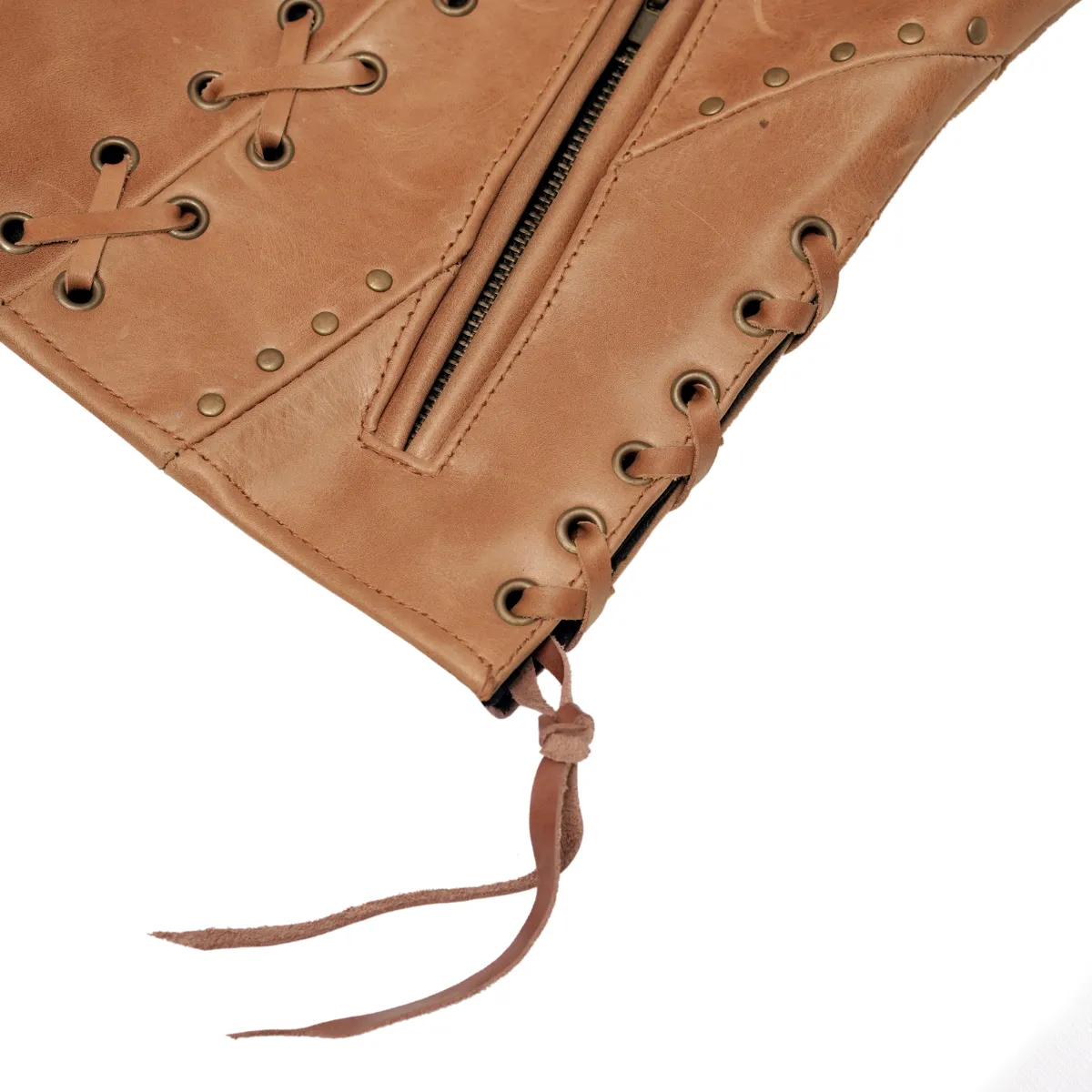 BSM2528 Women's Brown Zippered Vest with Lacing Details - Image 9