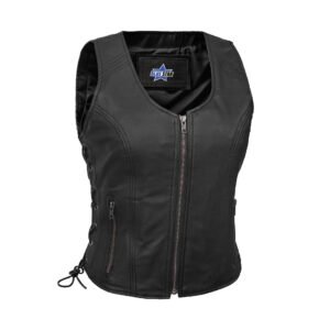 BSM2506 Women's Stylish Open Neck Side Lace Zipper Front Vest