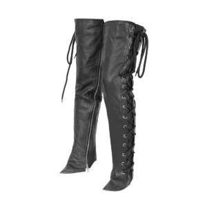 BSM3114 Women's Black Thigh High Leather Side Lace Leggings