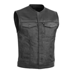 BSM4594 Men's Leather/Denim Combo Vest Without Collar