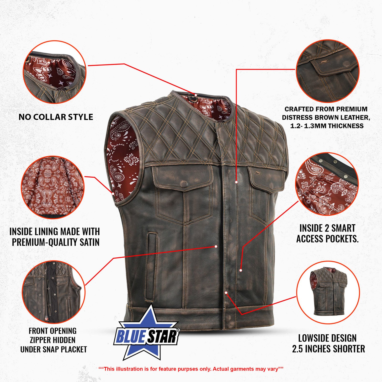 BSM4615 Liberty Knight - Blaze Lowside Men's Leather Vest - Image 3