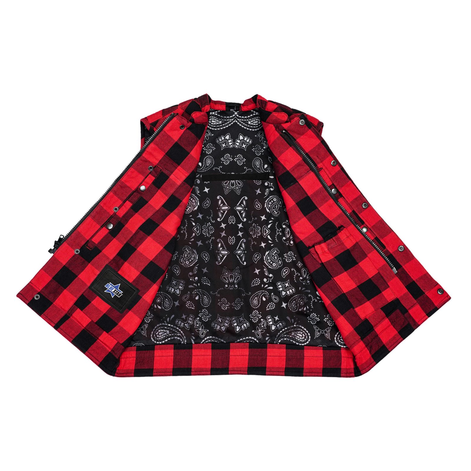 BSM4618 Scarlet Fury Black and Red Flannel Textile Vest - Image 2