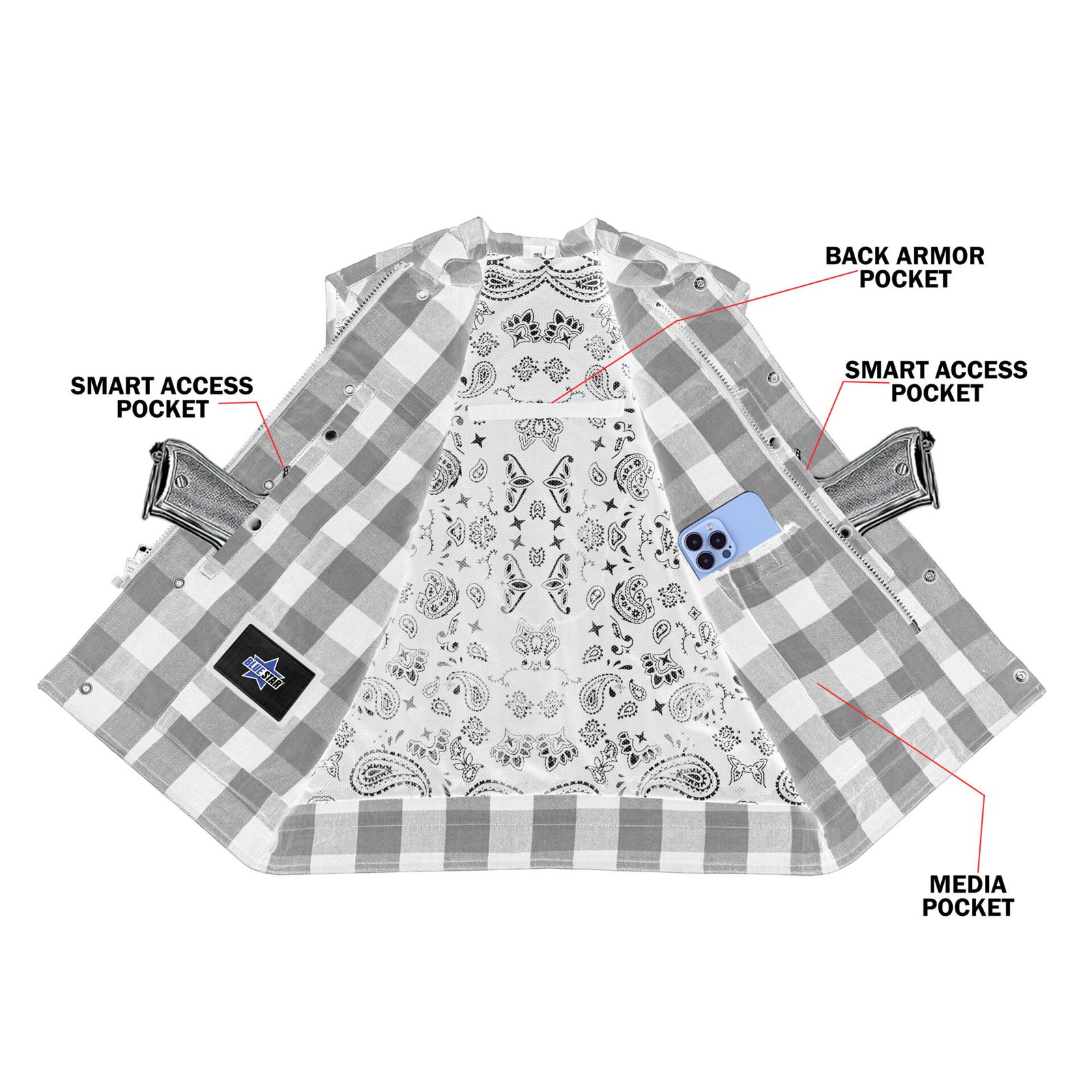 BSM4618 Scarlet Fury Black and Red Flannel Textile Vest - Image 11