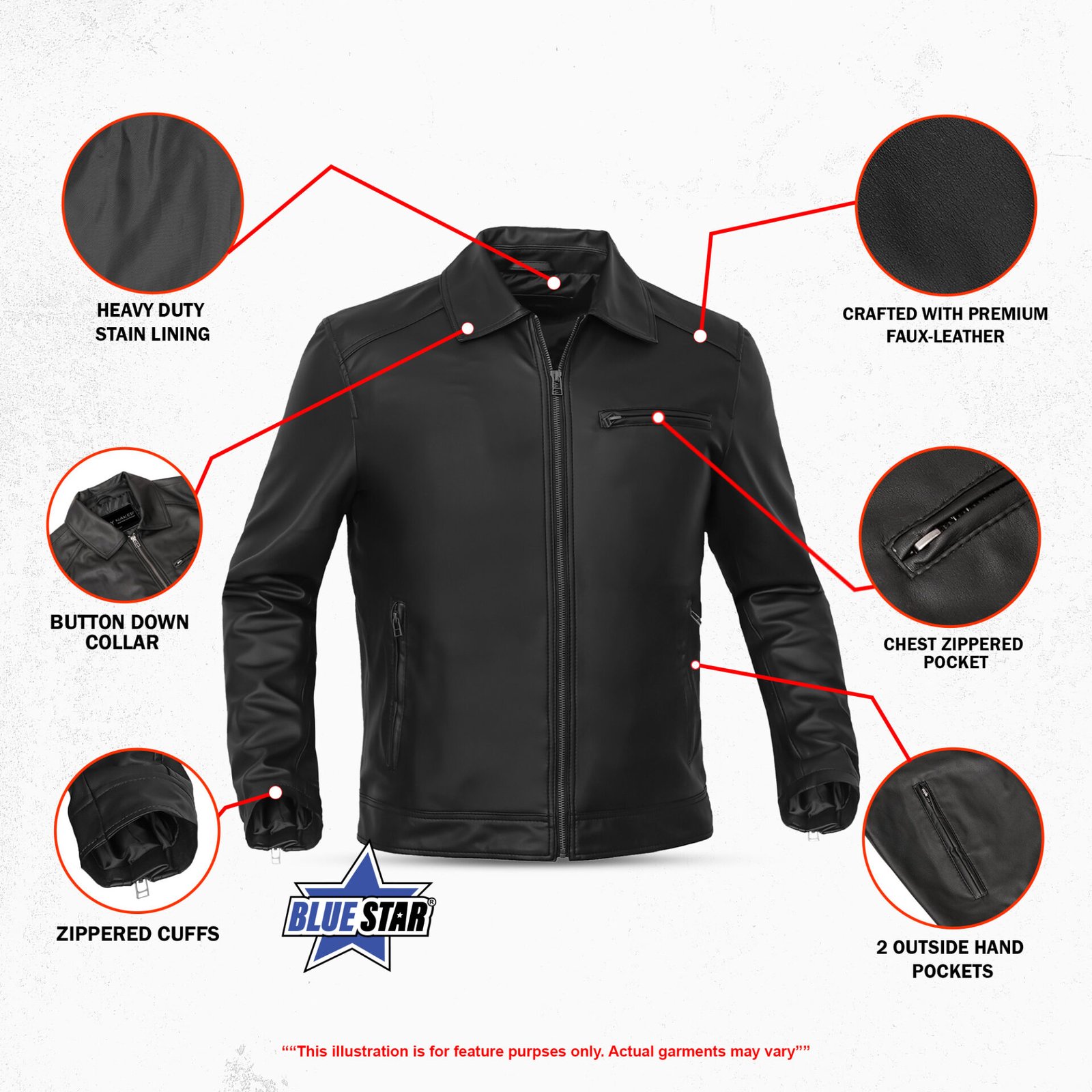 BSM4656 Jet Pace Men’s Faux Leather Motorcycle Jacket - Image 3