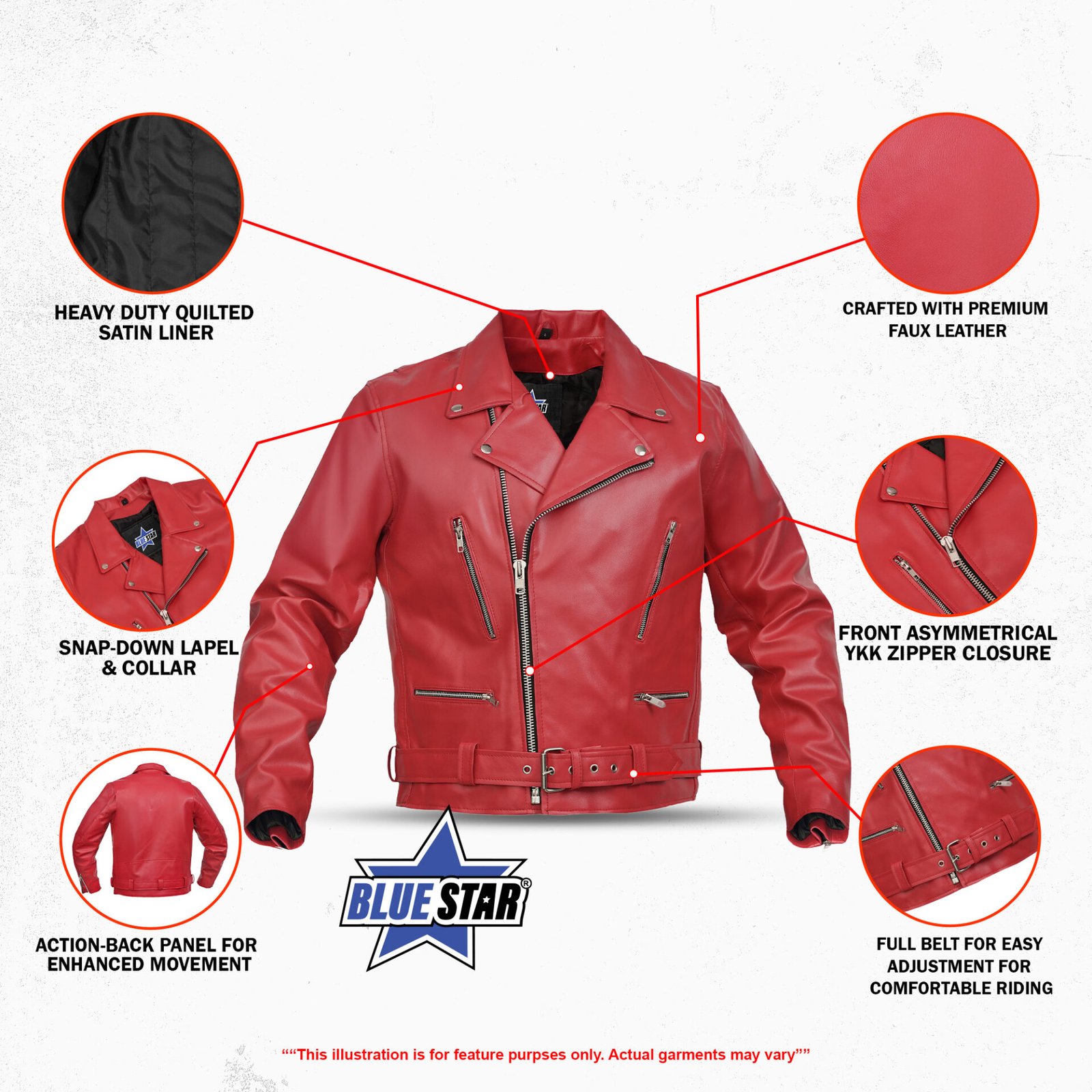 BSM4664 Crimson Firebrand Men’s Faux Leather Motorcycle Jacket - Image 3