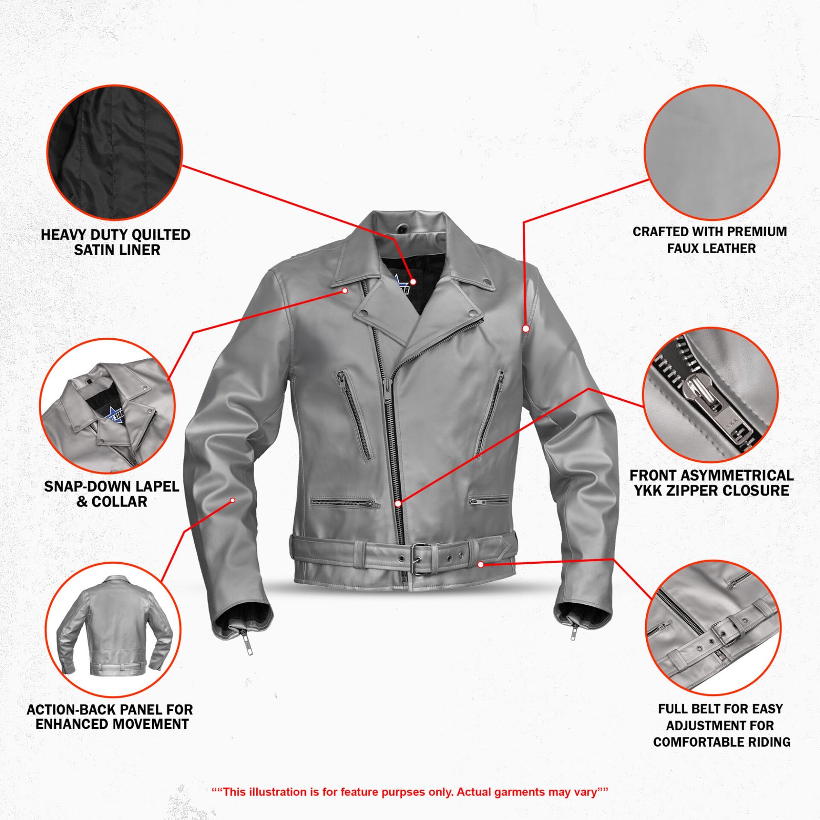 BSM4666 Iron Phantom Men’s Faux Leather Motorcycle Jacket - Image 3