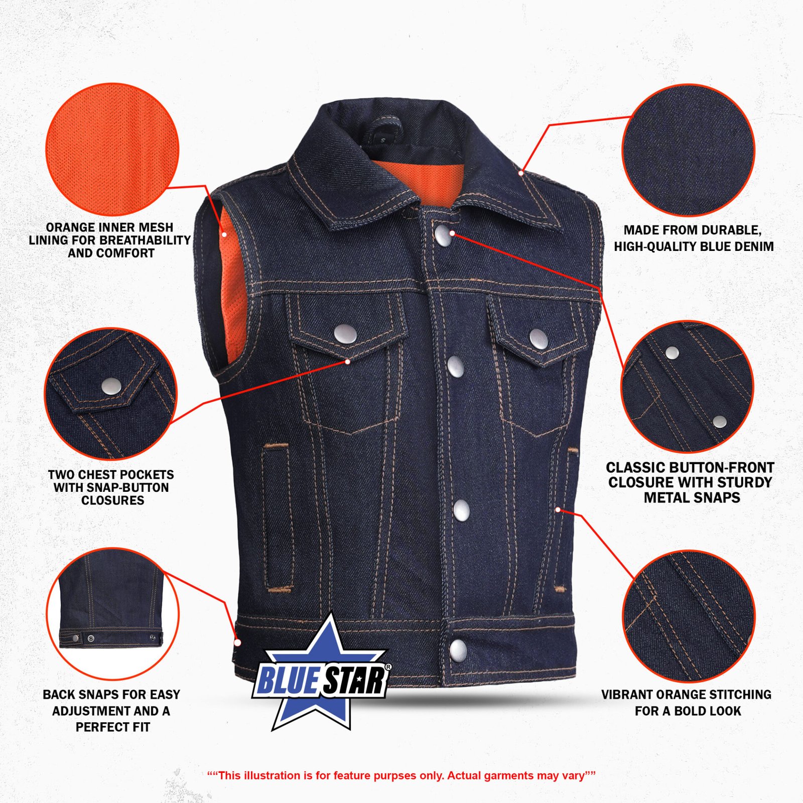 BSM4670 Azure Indigo Kids Denim Vest - Image 3