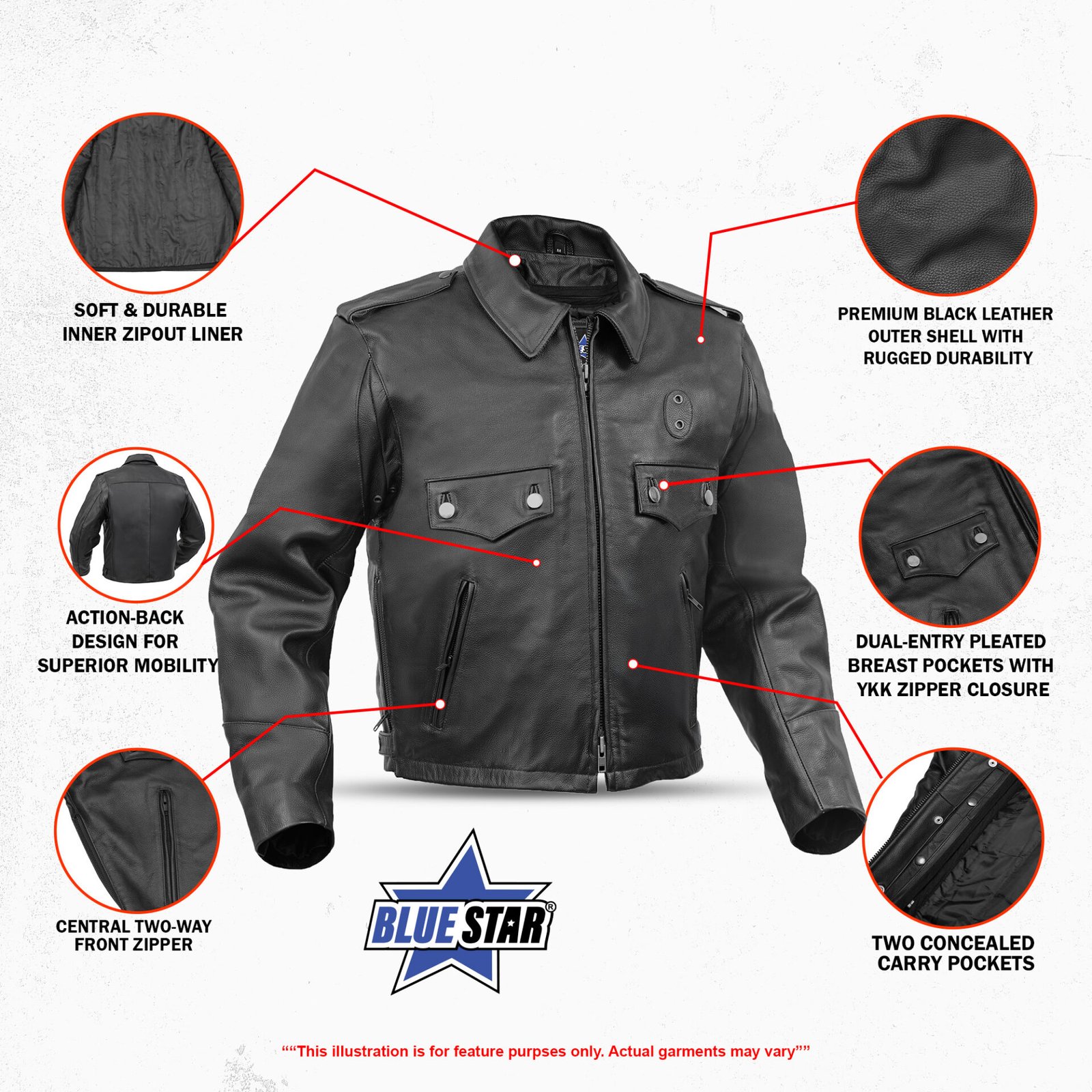 BSM4649 Black Raider Men’s Leather Motorcycle Jacket - Image 3