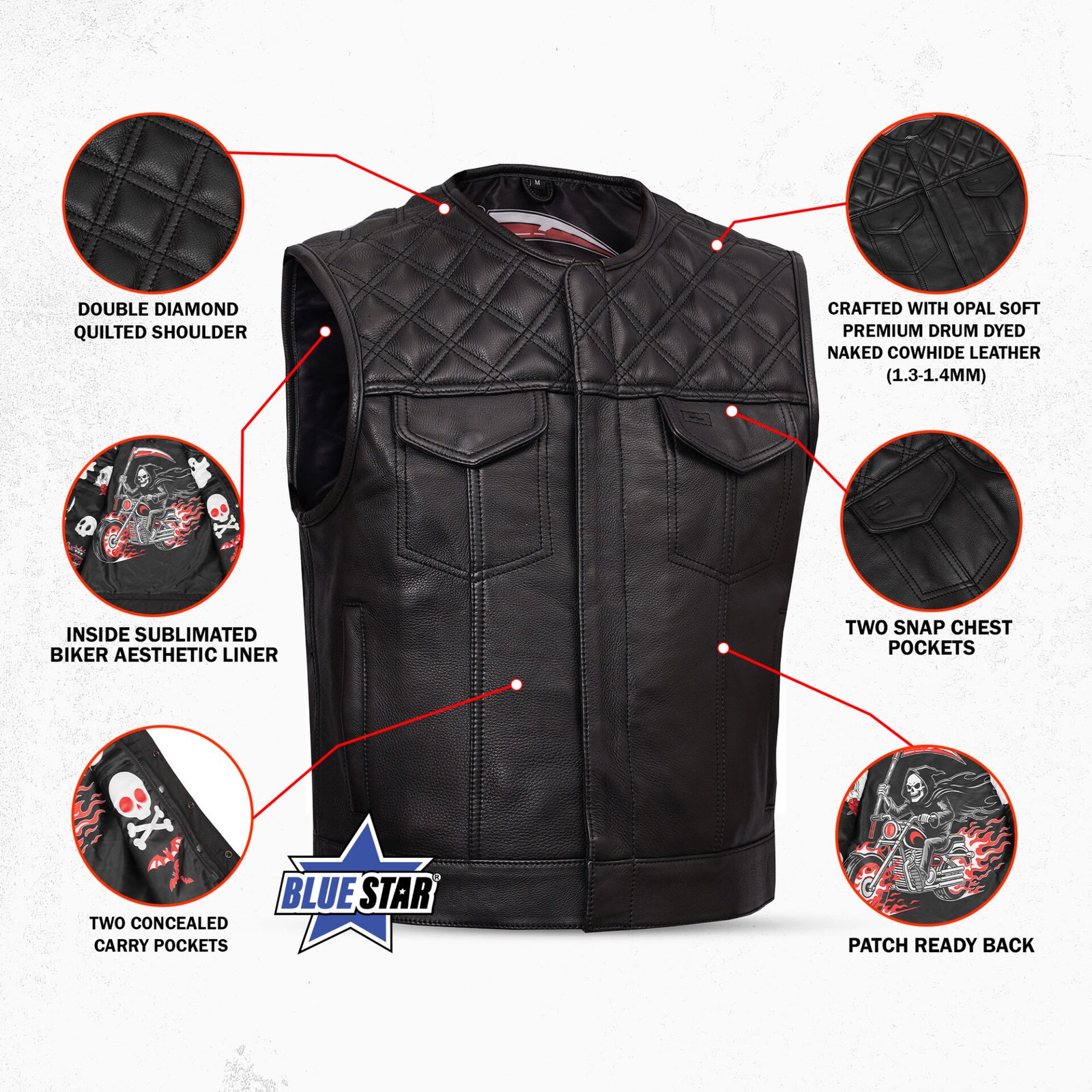 BSM5049 Nocturne Men’s Leather Motorcycle Vest - Image 3