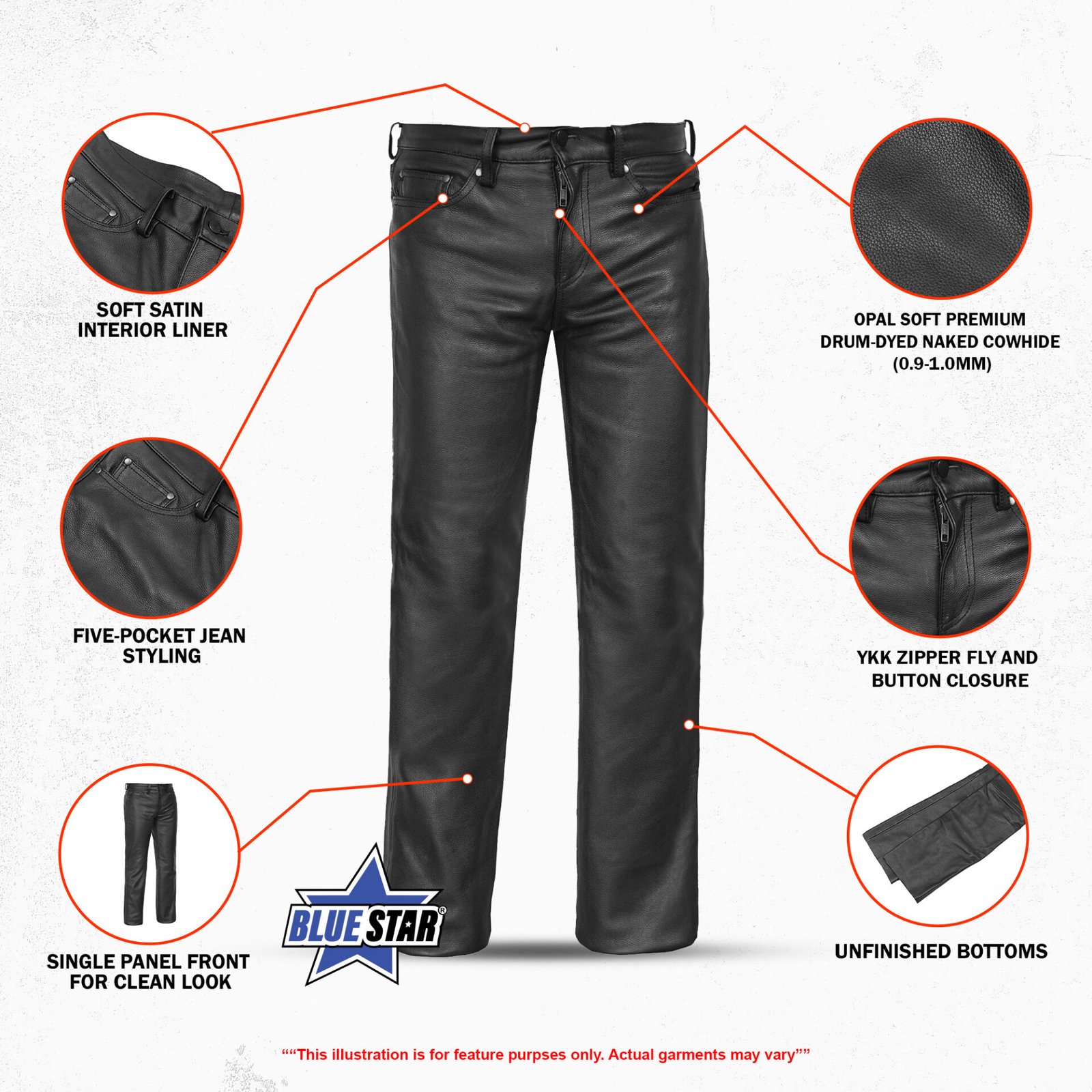 BSM5052 Onedrive Men's Black leather motorcycle pants - Image 3